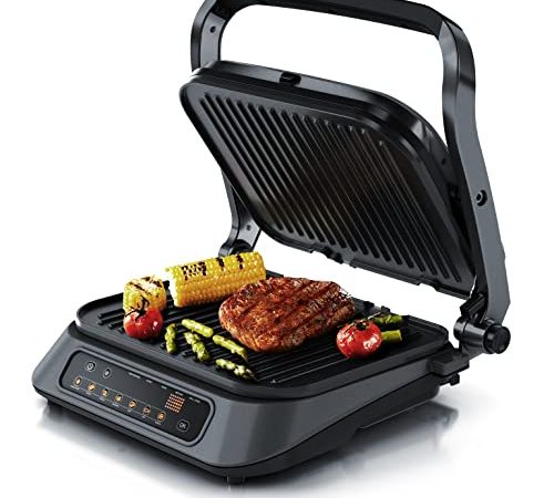 Arendo - Kontaktgrill - Elektrogrill - elektrischer Tischgrill mit Digitalsteuerung 1900 W - Sandwichmaker - 7 Programme - antihaft beschichtetes Edelstahl - abnehmbare Platten Abtropfschale