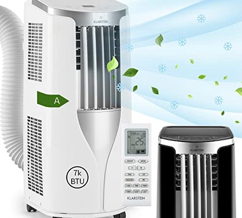 Klarstein Mobile Klimaanlage, 4-in-1 Klimagerät, Luftentfeuchter, Ventilator & Nachtmodus, Wohnung Klimaanlage Mobil mit Abluftschlauch, Leiser Air Conditioner, Kühlung 16-30°C, 7000 BTU, Weiß
