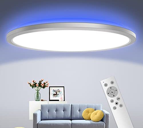 LED Deckenlampe 24W Led Deckenleuchte RGB Hintergrundbeleuchtung 6 Farbwechsel mit Fernbedienung Dimmbar 2100 Lichtstärke 3000-6000K LED Farbstimmung Rund Lamp für Schlafzimmer Küche Badezimmer