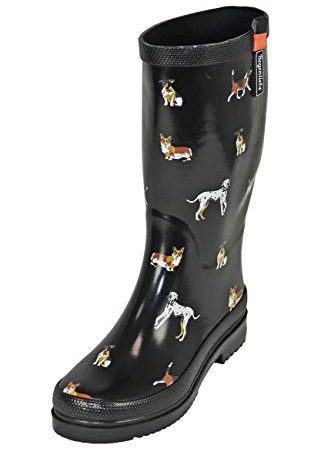 Regenliebe Damen Gummistiefel Waldi Langschaft Regenstiefel Hunde Motiv, Farbe:schwarz, Größe:38 EU