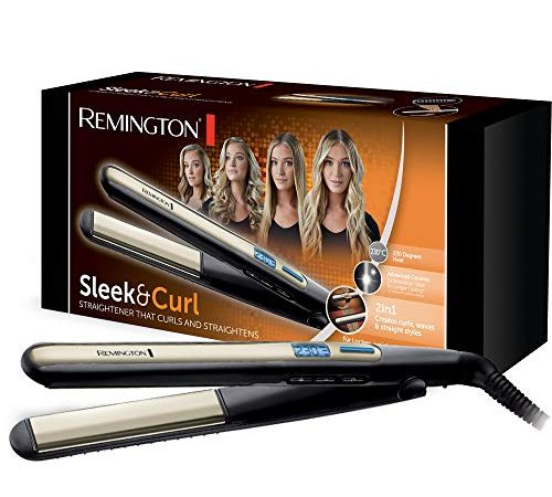 Remington Glätteisen Sleek & Curl (abgerundetes Design -ideal zum Glätten & Stylen von Locken und Wellen, hochwertige Ultra-Turmalin-Keramikbeschichtung) LCD-Display, 150-230°C, Haarglätter S6500