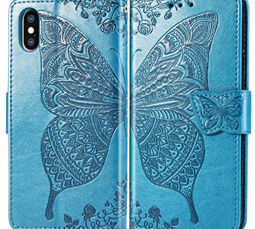 Suhctup Luxus Tasche Kompatibel für Huawei Mate 20 Pro Hülle Außenseite aus Echt Leder Innenseite aus Textil Magnet Schutz Case Ständer mit Kartenfach Ultra Slim Cover Bookstyle Klappbar