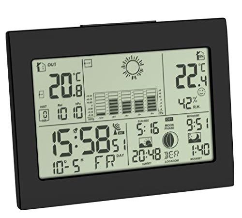 TFA Dostmann Funk-Wetterstation Horizon, 35.1155.01, mit Außensensor, Wettervorhersage, mit Funkuhr, schwarz