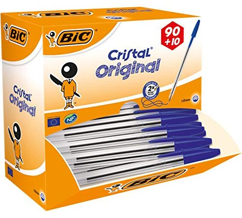 BIC Kugelschreiber Cristal Original, in Blau, Strichstärke 0,4 mm, 100er Pack, Ideal für das Büro, das Home Office oder die Schule