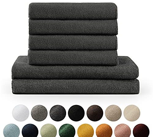 Blumtal 6-TLG. Handtücher Set 2 Badetücher 70x140 + 4 Handtücher 50x100 - weich und saugstark, 100% Baumwolle, Oeko-Tex 100 Zertifiziert, Anthrazit