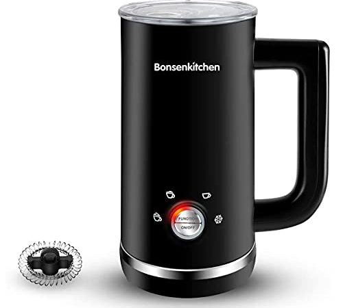 Bonsenkitchen Milchaufschäumer Automatischer 4 in 1, 250 ml Milchschäumer Edelstahl 500W, Kalt/Heiß Aufschäumen und Milchheizung, für Cappuccino Latte und Kakao,Antihaftbeschichtung, MF8002 (Schwarz)