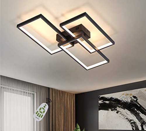 CBJKTX Deckenlampe LED Deckenleuchte dimmbar mit Fernbedienung 63W Schwarze Wohnzimmerlampe aus Metall Modern-Design für Schlafzimmer Esszimmer Wohnzimmer Arbeitszimmer Flur Büro