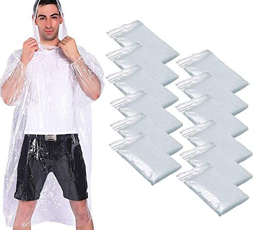 EVANCE Regenponcho mit Kapuze,Poncho Regenmäntel Wasserdicht Unisex,Sparset Einweg-Notfallponchos ideal fürs Konzert, Camping, Outdoor, Stadion (12 Stück Transparent)