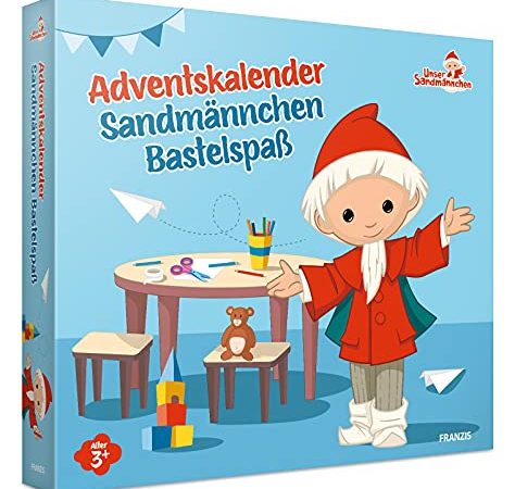 FRANZIS 67360 - Sandmännchen Adventskalender Bastelspaß, 24 Bastelprojekte und Vorlesegeschichten bis Weihnachten, für Kinder ab 3 Jahren