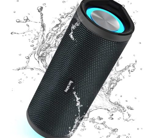 Heysong Bluetooth Lautsprecher mit Licht, Musikbox Tragbarer Bluetooth Box mit IPX7 wasserdicht, 360° Stereo Sound, Satter Bass, 40h Akku, Kabelloser Lautsprecher mit TF für Zuhause, Draußen, Garten