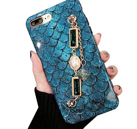 Homikon Silikon Hülle Fischschuppen Muster TPU Handyhülle TPU Armband Bling Glänzend Glitzer Strass Diamant Handytasche Weiche Schutzhülle Stoßdämpfend Tasche Etui Kompatibel mit iPhone 7 Plus/8 Plus