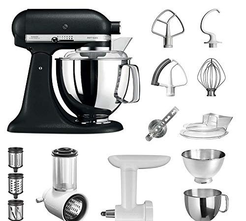 KitchenAid Artisan Küchenmaschine Starter Paket 5KSM175PSEBK inkl. Gemüseschneider Fleischwolf und vielem Zubehör (Gusseisen Schwarz)