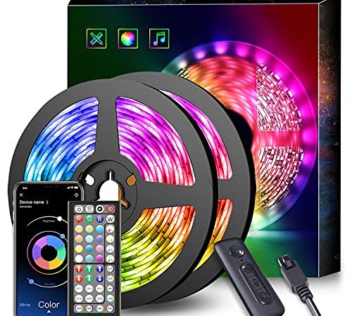 LED Strip 15M,Bluetooth LED Streifen 15m RGB LED Lichterkette Streifen Licht mit Fernbedienung und App,16 Mio. Farben, Fernbedienung, Sync mit Musik, Beleuchtung Leiste Band für Schrankdeko, Zuhause