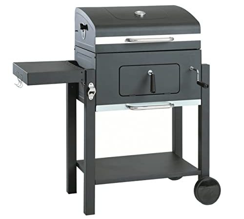 NATERIAL - Holzkohlegrill CENTAURUS - 10 Personen - H.107 x L.109 x B.69 cm - Emaillierter Stahl - Schwarz - Grillwagen - Winkelgrill