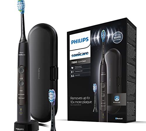 Philips HX9601/02 Expertclean 7300 Elektrische Zahnbürste mit Schalltechnologie, Andruckkontrolle, Reiseetui Schwarz