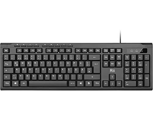 Rii RK907 Tastatur USB, Kabelgebundene Tastatur PC, Business Slim Tastatur mit Kabel für Mac/PC/Tablet/Windows/Android/Microsoft, QWERTZ Deutsches Layout