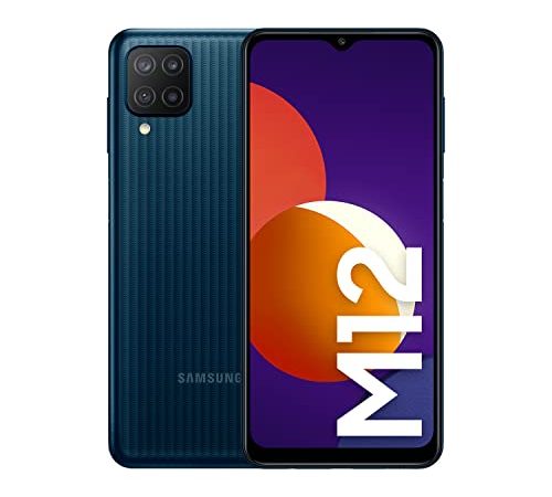 Samsung Galaxy M12 Android Smartphone ohne Vertrag, Quad-Kamera, 6,5 Zoll Infinity-V Display, starker 5.000 mAh Akku, 128 GB/4GB, Handy in Schwarz, (Deutsche Version) [Exklusiv bei Amazon]