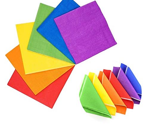 Servietten Hochzeit, 120 Stück Bunt Cocktailservietten Getränke Papierservietten, Party Serviette Papier 2-lagig für Gastronomie Geburtstag Tischdeko(Grün, Lila, Blau, Orange, Gelb, Rot)