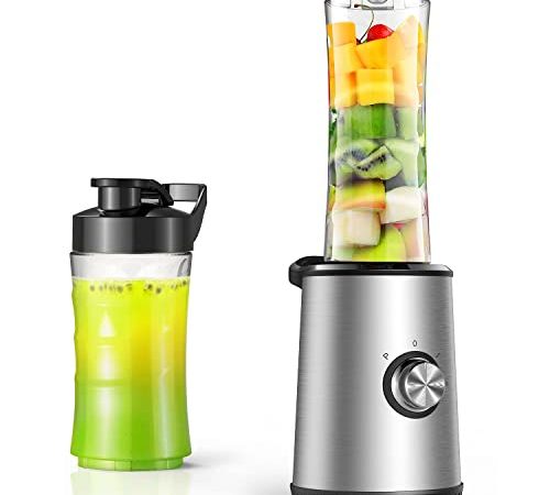 Standmixer Smoothie Maker mit 3 Modi, Mini Elektrischer Blender aus Edelstahl mit 2x600ml Tritan Flasche, Mixer Smoothie Maker für Shakes, Smoothie, Babynahrung, BPA frei, 350W