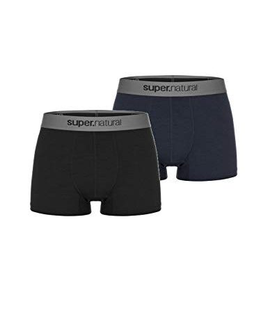 super.natural Herren M Base Boxer Double Pack Boxershort, Jet Black Melange/Navy Blazer Melange, XL