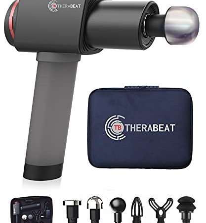 THERABEAT® Massagepistole Massagegerät für Therapeuten I Massage Gun mit Aluminiumgehäuse I Massage Pistole mit 6 Intensitätsstufen I 6 Massageaufätze