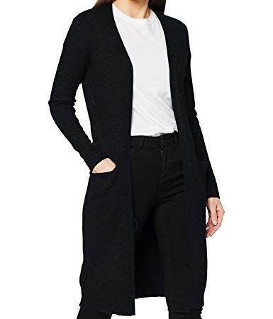 Vila Clothes Damen VIRIL L/S Long Knit Cardigan-NOOS Strickjacke, Schwarz (Black), 38 (Herstellergröße: M)