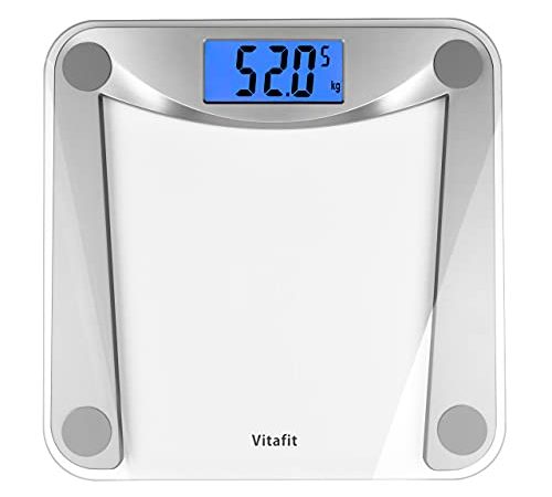 Vitafit Digitale Waage Personenwaage aus Gehärtetes Klarglas,Körperwaage mit Step-On Technologie,Großer LCD-Anzeige, 5kg-180kg