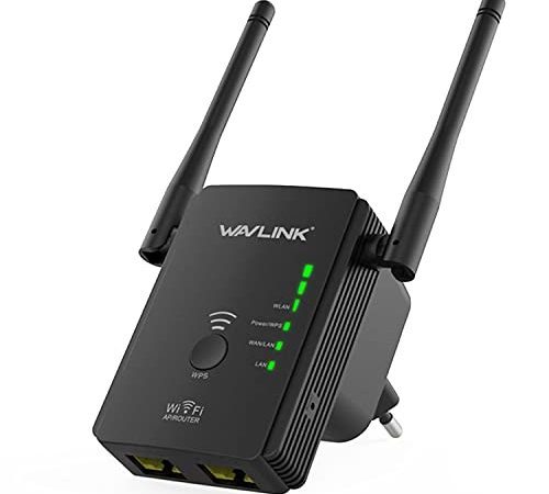 WAVLINK WLAN Verstärker, 300 Mbit/s WLAN Verstaerker kompatibel mit Allen WLAN Geräte, WLAN Repeater/Router/Wireless Access Point Modus, WPS, Plug & Play, 2 Ethernet Ports, EU Plug