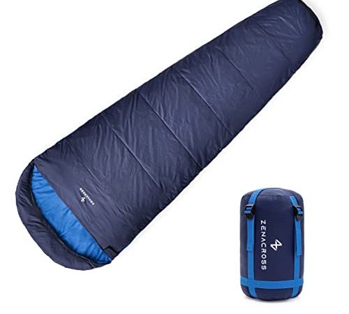 ZENACROSS Schlafsack Outdoor I Sommerschlafsack Ultraleicht, wasserdicht- 15 zu 20 Grad I Indoor Outdoor I Schlafsack Sommer, Camping, Trekking I Sleeping Bag Blau