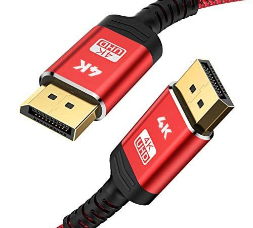 4K DisplayPort Kabel 2M - DisplayPort auf DisplayPort Kabel(4K@60Hz,2K@144Hz) Nylon Geflecht DP zu DP Kabel Ultra High Speed Display Port Kabel unterstützt Laptop PC,TV etc (Rot)