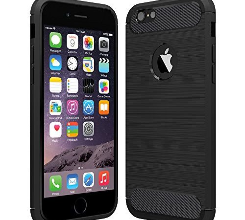 Anjoo Kompatibel für iPhone 6/6s Hülle, Carbon Fiber Texture-Inner Shock Resistant-Weich und Flexibel TPU Cover Case für iPhone 6 iPhone 6s, Schwarz - 4.7 Zoll