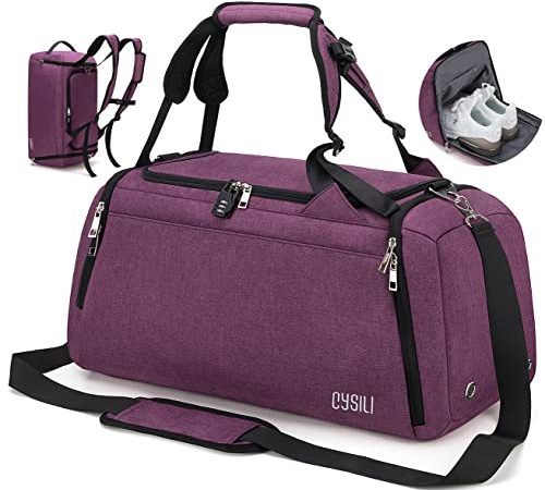 CySILI® Sporttasche mit Schuhfach und Nassfach, Turnbeutel für Damen und Herren, langlebige Reisetasche mit Schultergurt und Zahlenschloss (Lila)