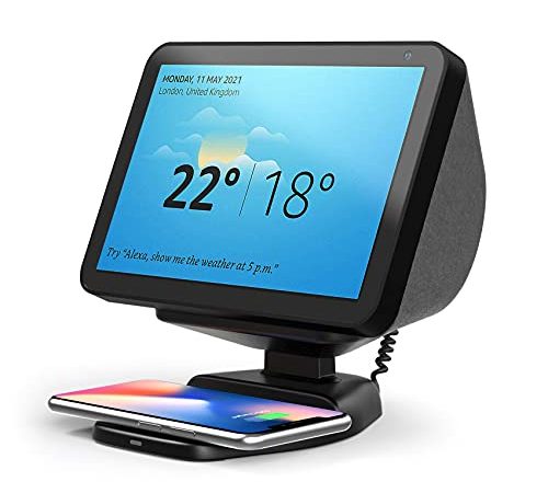 Echo Show 8 Ständer mit kabellosem Aufladen, verstellbare magnetische Halterung für Amazon Echo Show 8 mit QI Phone Ladepad – Schwarz