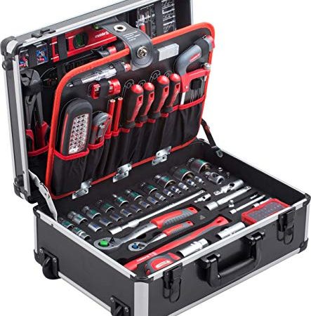 Meister Werkzeugtrolley 156-teilig - Werkzeug-Set - Mit Rollen - Teleskophandgriff / Profi Werkzeugkoffer befüllt / Werkzeugkiste fahrbar auf Rollen / Werkzeugbox komplett mit Werkzeug / 8971440