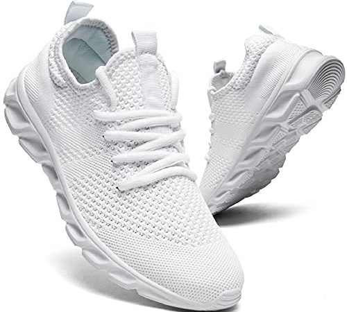 QIJGS Damen Laufschuhe Sneaker Freizeitschuhe Sportschuhe Turnschuhe Fitness Straßenlaufschuhe Trainer Outdoor Sneakers Tennis Jogging Walkingschuhe Gym Schuhe Weiß 38