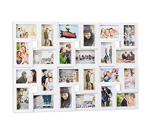 Relaxdays XXL Bilderrahmen Collagen für 24 Bilder in 10 x 15, Hoch- oder Querformat, Kunststoff, HxB 57 x 86 cm, weiß