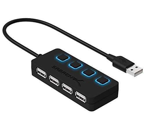 Sabrent USB Verteiler USB Hub 2.0 Datenhub verlängerung Adapter mit einzelnen Power Schalter und LEDs Geeignet für MacBook, Mac iMac, PS4/PS5, XPS, Notebook PC, USB Flash Drives, Mobile HDD (HB-UMLS)