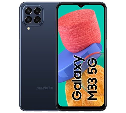 Samsung Galaxy M33 5G, Android Smartphone ohne Vertrag, 6,6 Zoll Infinity-O TFT Display, 5.000 mAh Akku, 6 GB RAM 128 GB Speicher, Dual-SIM, Dark Blue