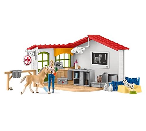 Schleich 42502 Farm World Spielset - Tierarzt-Praxis mit Haustieren, Spielzeug ab 3 Jahren,11 x 39 x 23 cm