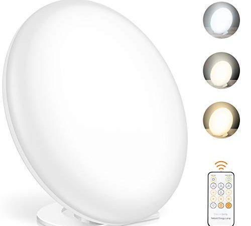 Tageslichtlampe, Lichttherapielampe mit Memoryfunktion, 3 Lichtfarben und 5 einstellbare Lichtintensität, UV-freie Vollspektrumlampe (12000 Lux bei 30 cm)
