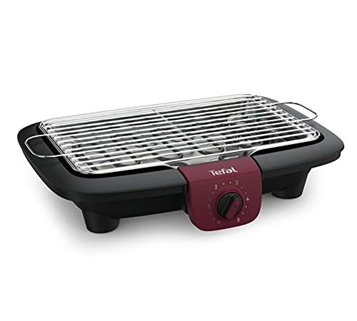 Tefal BG90E5 Easygrill Adjust Elektro- Tischgrill | 2300 Watt | 720 cm² Grillfläche | Einfache Reinigung | Schwarz/ Burgunderrot