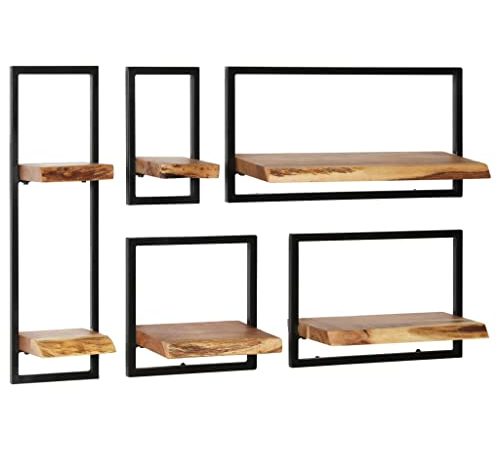 vidaXL Akazienholz Massiv Wandregal Set 5-TLG. Stahl Hängeregal Bücheregal