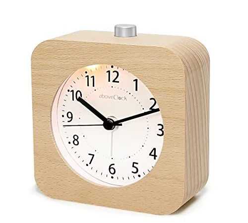 Wecker Analog Ohne Ticken, aboveClock Wecker Holz mit Snooze, Batteriebetriebe Retro Wecker Analog, Tischuhr mit Nachtlicht, (1*AA-Batterie benötig) - Naturholz in Braun