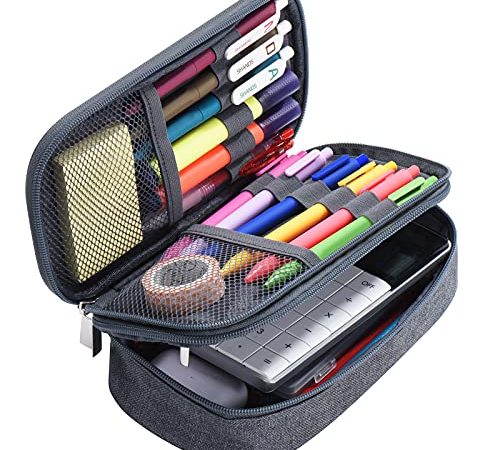 Yerdol Federmäppchen mit Großem Fassungsvermögen, 3 Grid Leinwandtasche, Multifunktions Federmäppchen, tragbare Büro Schreibwarentasche, geeignet für Gymnasiasten und Studenten, Jungen und Mädchen