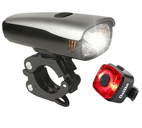 Deilin Fahrradlicht Set - Fahrradlicht Vorne, Fahrrad Licht LED Fahrradbeleuchtung USB Aufladbar Akku StVZO Zugelassen IPX5 Wasserdicht Fahrradlampe 2 Licht-Modi Fahrradlichter (Silver)