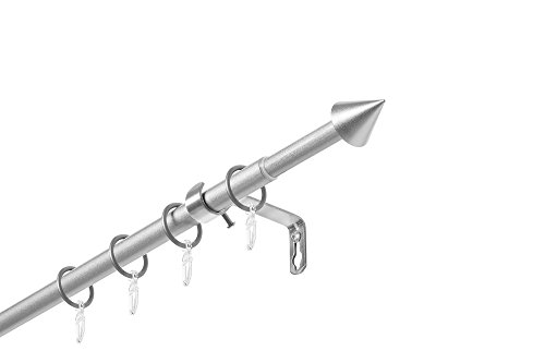 Dekobase Ausziehbare Gardinenstange, Stilgarnitur Siri komplett Set zum sofortigen Montieren, 13/16 mm Ø, Silber, 130-240 cm