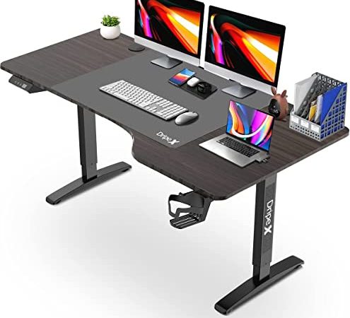 Dripex höhenverstellbarer Schreibtisch elektrisch mit Schreibtischunterlage, Getränkehalter, Kopfhörerhalter und Kabelclip,ohne ungewöhnliches Geräusch, Stahlfüßen (160 x 75 cm, Nussbaum)