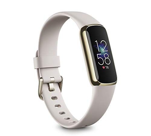 Fitbit Luxe: Tracker für Fitness & Wohlbefinden mit bis zu 5 Tagen Akku, Stressmanagement-Tools und Aktivzonenminuten, Mondweiß / Edelstahl Softgold
