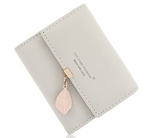 Geldbeutel Damen aus glattem und weichem Vegan Leder Geldbörse Damen klein und im Kurzformat Portemonnaie Damen in sehr schönen Farben mit vielen Fächern (Grau)