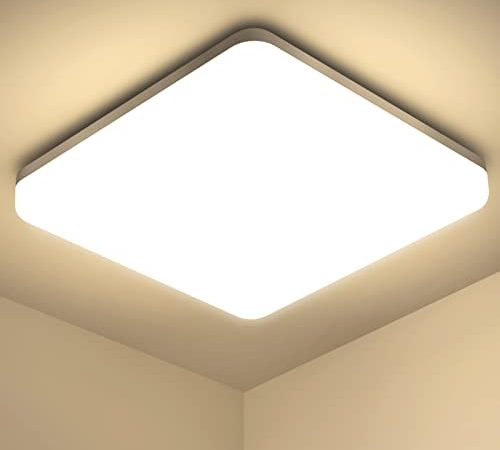 Led Deckenleuchte, 20W Deckenlampe für Küche Badezimmer Wohnzimmer Keller Flur, IP44 Wasserdicht 1800LM 4000K Natürliches Weißes Beleuchtung Lampen Quadrat 22cm x 22cm